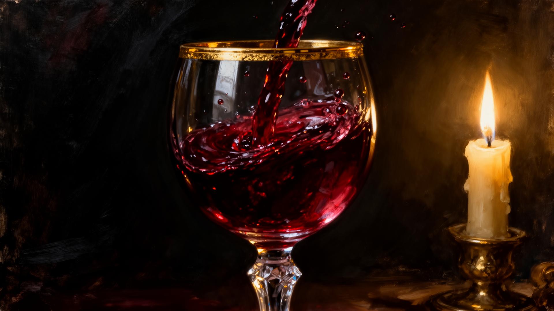 Red wine pouring into a crystal glass